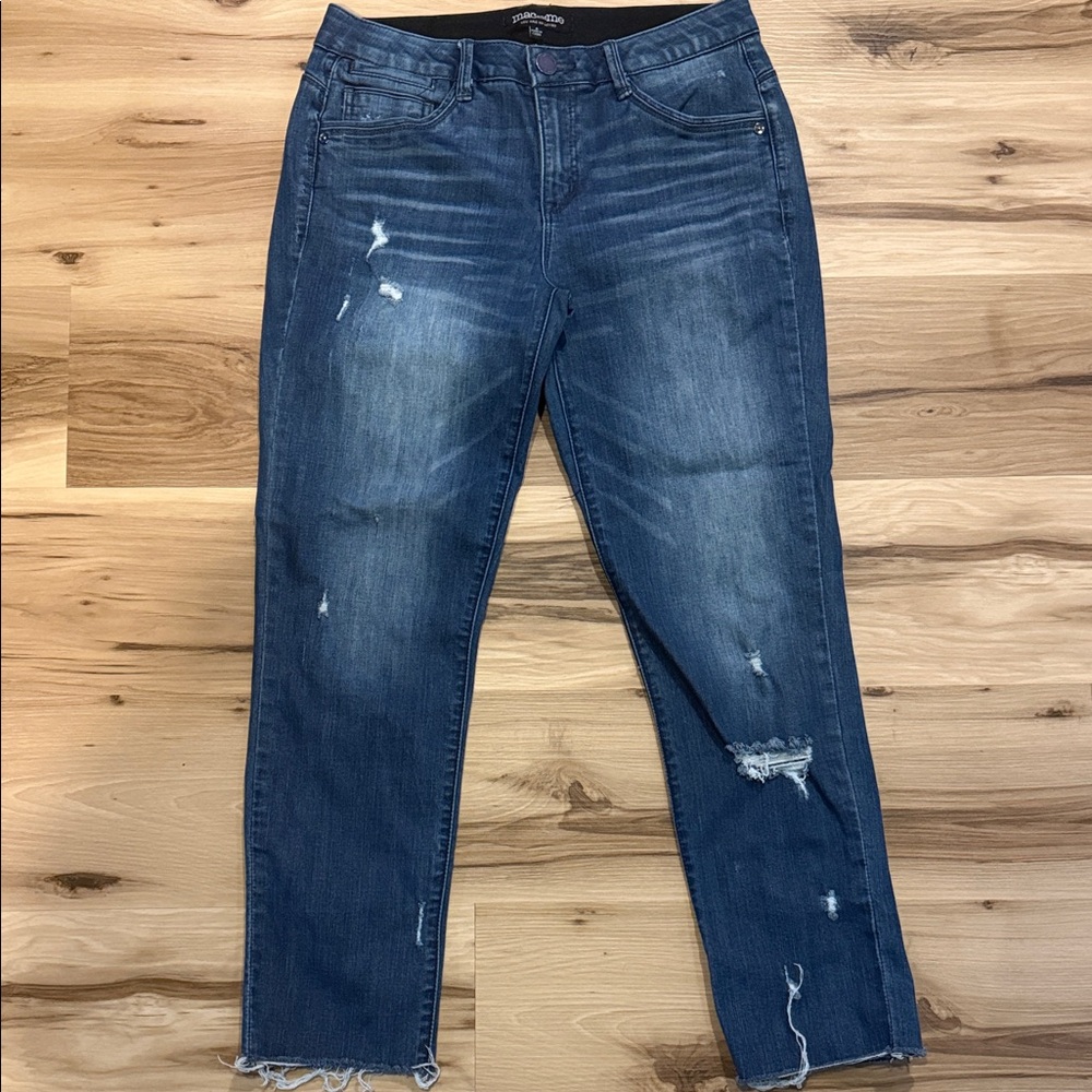 Women's Distressed Dark Blue Cropped Jeans